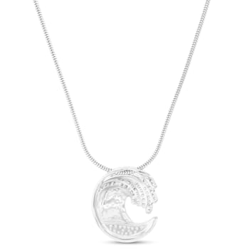 Larmiar and Cubic Zirconia Wave Rhodium Over Sterling Silver Adj Necklace