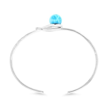 Larimar Rhodium Over Sterling Silver Knot Bangle Bracelet