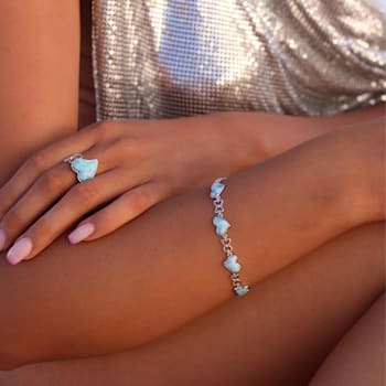 Larimar Rhodium Over Sterling Silver Open Heart Shank Ring