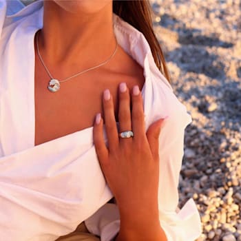 Larimar and Cubic Zirconia Mosaic Rhodium Over Sterling Silver Ring