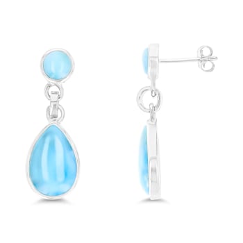 Round & Pear Larimar Rhodium Over Sterling Silver Dangling Earring