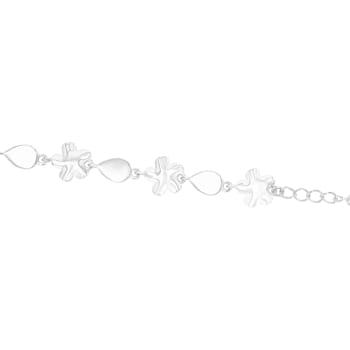 Pear Shaped Larimar Rhodium Over Sterling Silver Flower Bracelet