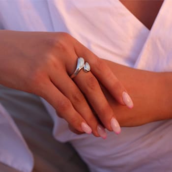 Larimar Bypass Rhodium Over Sterling Silver Ring