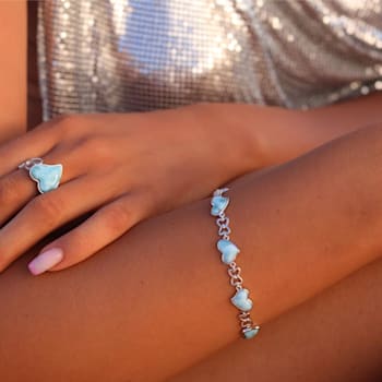 Larimar Rhodium Over Sterling Silver Heart Bracelet