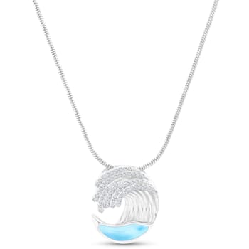 Larmiar and Cubic Zirconia Wave Rhodium Over Sterling Silver Adj Necklace