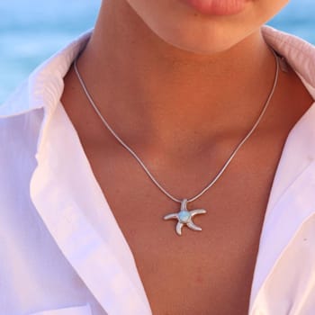 Larimar and Cubic Zirconia Starfish Rhodium Over Sterling Silver
Adjustable Necklace