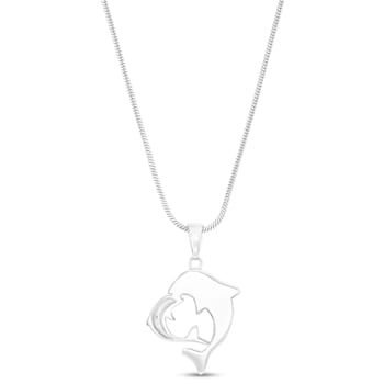 Larimar and Cubic Zirconia Mama/Baby Dolphin Rhodium Over Sterling
Silver Adjustable Necklace