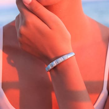 Larimar and Cubic Zirconia Rhodium Over Sterling Silver Bangle Bracelet