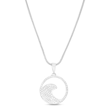 Larimar Wave Cirle Rhodium Over Sterling Silver Adjustable Necklace