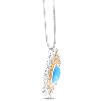 Larimar Sun Rhodium Over Sterling Silver with Rose Gold Adjustable Necklace