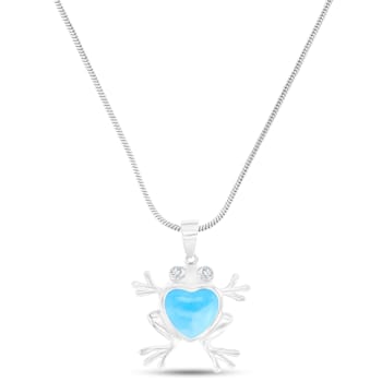 Heart Larimar Frog Rhodium Over Sterling Silver Adjustable Necklace