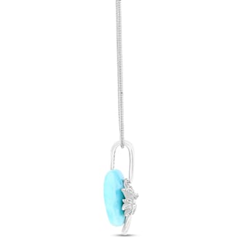 Larimar Plate Palm Tree Rhodium Over Sterling Silver Adjustable Necklace