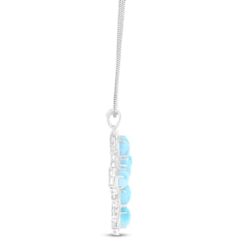 Larimar Oval Cross Rhodium Over Sterling Silver Adjustable Necklace