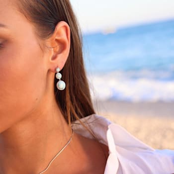 Graduated Larimar Circles Rhodium Over Sterling Silver Dangling Earring