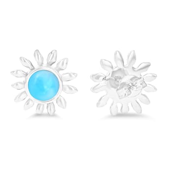 Larimar Sunflower Rhodium Over Sterling Silver Stud Earring