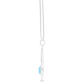 Larimar and Cubic Zirconia Open Heart Rhodium Over Sterling Silver
Adjustable Necklace
