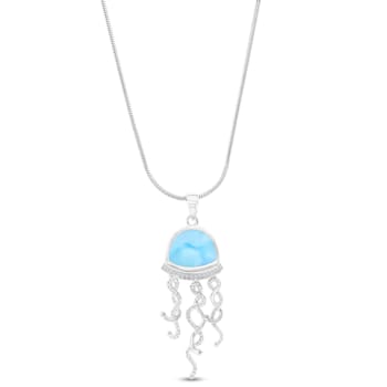 Larimar and Cubic Zirconia Dangling Jellyfish Rhodium Over Sterling
Silver Adjustable Necklace