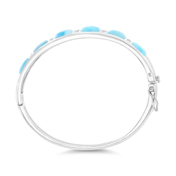Larimar and Cubic Zirconia Rhodium Over Sterling Silver Bangle Bracelet