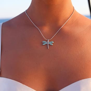 Larimar Dragonfly Rhodium Over Sterling Silver Adjustable Necklace