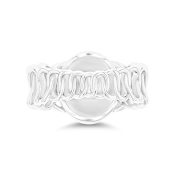 Oval Larimar Rhodium Over Sterling Silver Chain Shank Ring