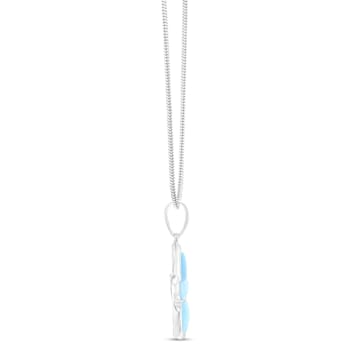 Larimar Flower Rhodium Over Sterling Silver Adjustable Necklace