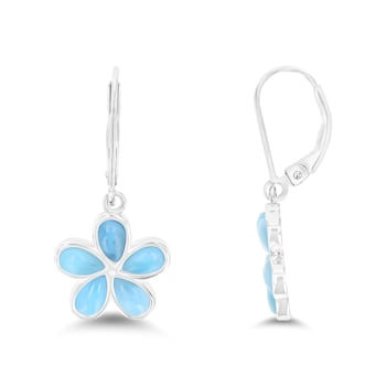 Larimar Clover Rhodium Over Sterling Silver Leverback Dangling Earring