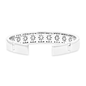 Larimar and Cubic Zirconia Rhodium Over Sterling Silver Mosaic Bangle Bracelet