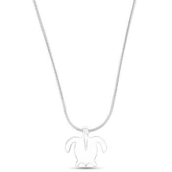Textured Larimar Turtle Rhodium Over Sterling Silver Adjustable Necklace