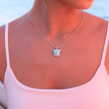 Larimar and Cubic Zirconia Turtle Rhodium Over Sterling Silver
Adjustable Necklace