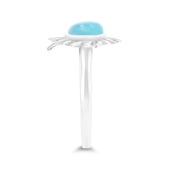 Round Larimar Sunburst Rhodium Over Sterling Silver Ring