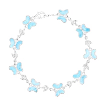Larimar Rhodium Over Sterling Silver Butterfly Bracelet