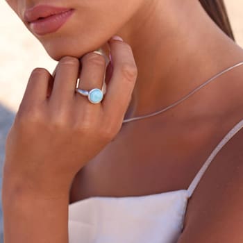 8.2mm Round Larimar Bezel Fashion Ring