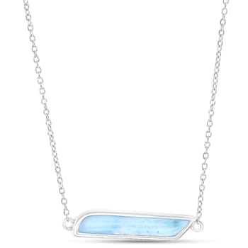 Larimar Rhodium Over Sterling Silver Bar Necklace