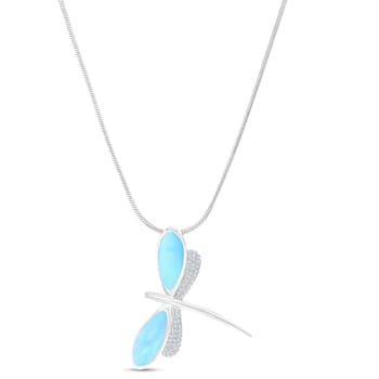 Larimar and Cubic Zirconia Dragonfly Rhodium Over Sterling Silver
Adjustable Necklace