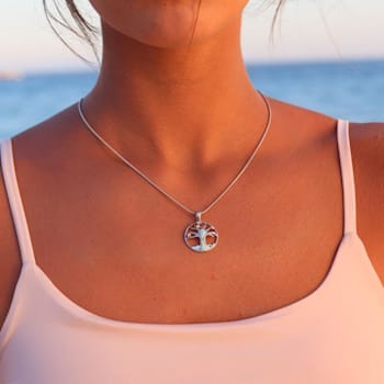 Larimar and Cubic Zirconia Tree Of Life Rhodium Over Sterling Silver
Adjustable Necklace