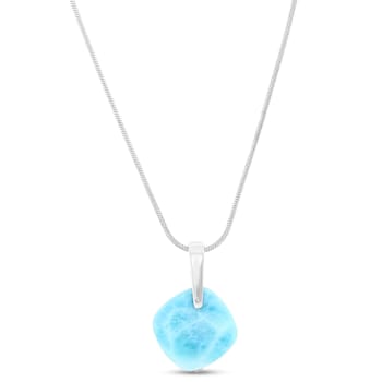 Larimar Plate Palm Tree Rhodium Over Sterling Silver Adjustable Necklace