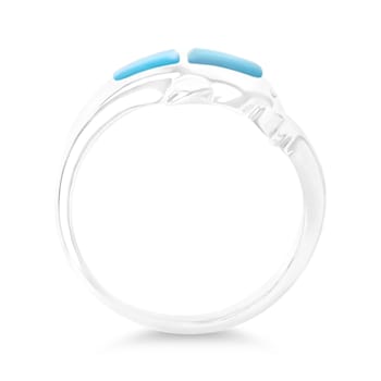 Larimar Rhodium Over Sterling Silver Dolphin Ring