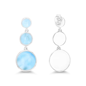 Graduated Larimar Circles Rhodium Over Sterling Silver Dangling Earring