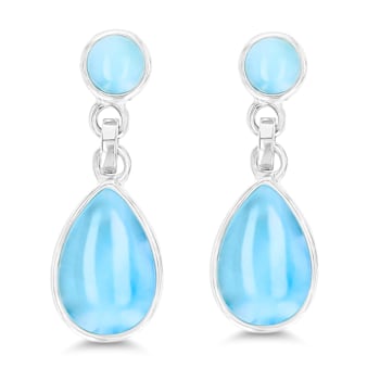 Round & Pear Larimar Rhodium Over Sterling Silver Dangling Earring