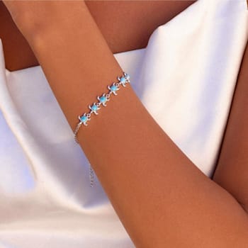 Larimar Rhodium Over Sterling Silver Turtle Bracelet