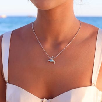 Larimar Pelican Rhodium Over Sterling Silver Necklace