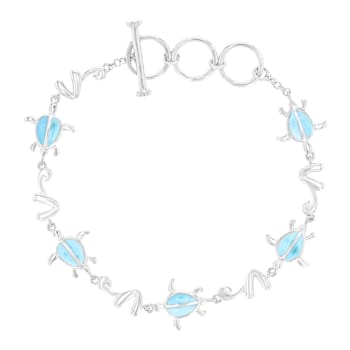 Larimar Rhodium Over Sterling Silver Nautical Turtle Bracelet
