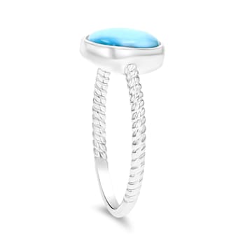 10x8 Larimar Bezel Twisted Rhodium Over Sterling Silver Ring