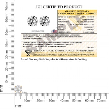 1 Ct 14K Gold IGI Certified Lab Grown Round Shape 4 Prong Diamond Stud
Earrings Friendly Diamonds