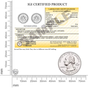 0.75 Ct 14K White Gold IGI Certified Lab Grown Bezel Solitaire Stud
Earrings Friendly Diamonds