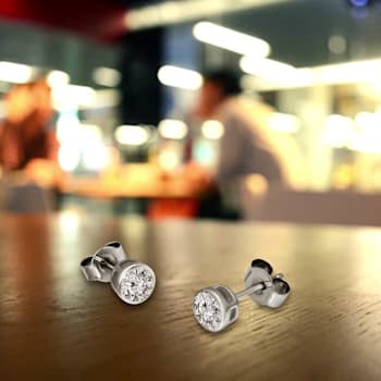 0.75 Ct 14K White Gold IGI Certified Lab Grown Bezel Solitaire Stud
Earrings Friendly Diamonds