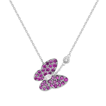 14KW 1.29ct Pink Sapphire and Diamond Pendant With Chain