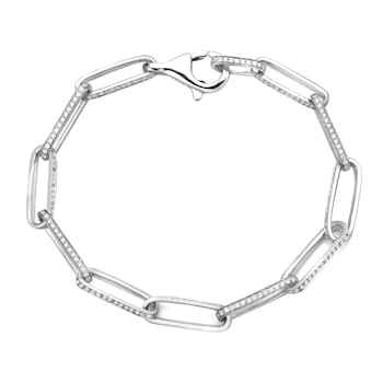 14K White Gold 1.58ctw Diamond Paperclip Bracelet