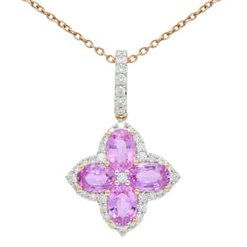 14KW 2.72ct Pink Sapphire and Diamond Pendant With Chain