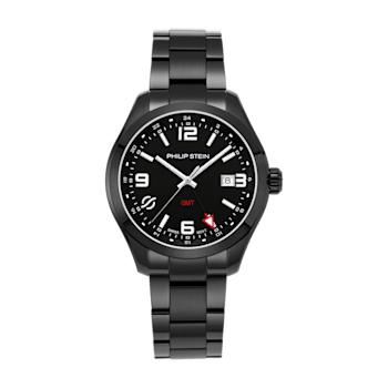 Philip Stein Traveler Swiss Ronda 515 42mm Black GMT Watch - 92B-GMTBLK-SSBP